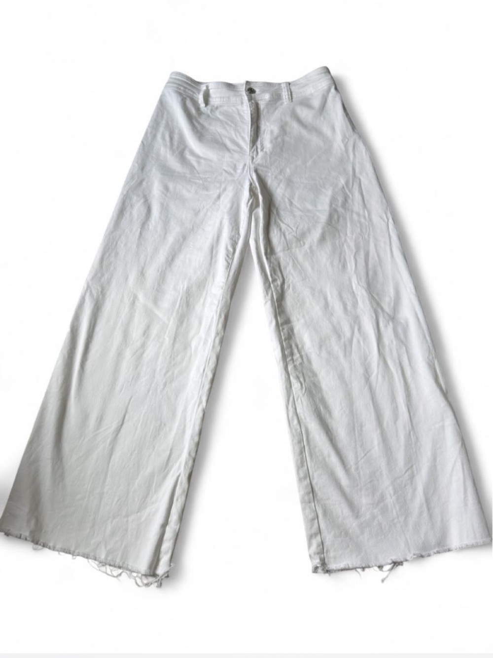 Guess White wide-leg frayed hem cropped pants - size 31